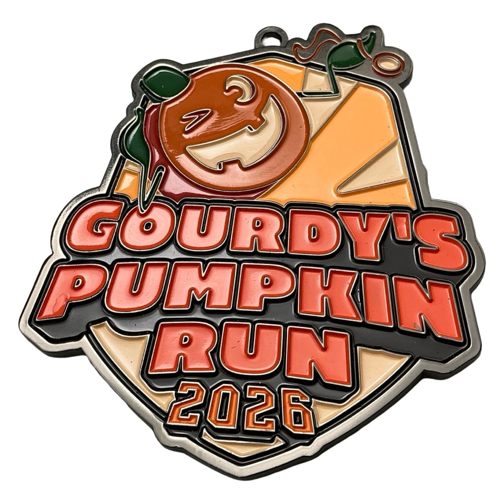 Gourdy's Pumpkin Run 2026 Virtual Race Finisher Medal Orange Black Metal